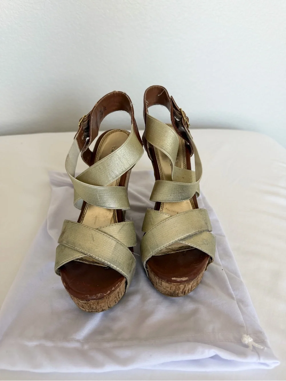 Chinese Laundry Metallic Gold Cork Platform Wedge Sandals
